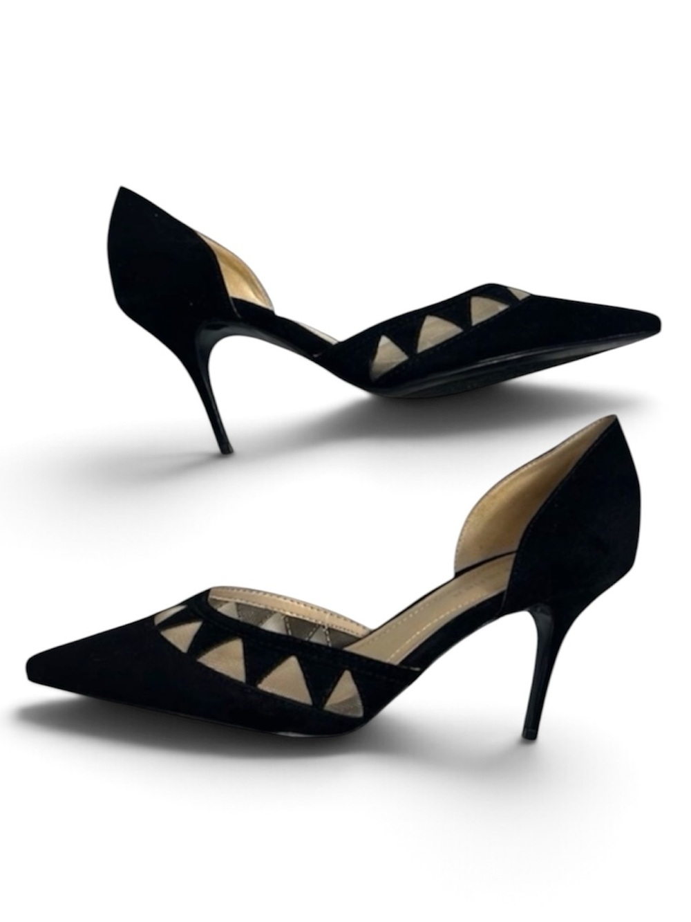 Marc Fisher “MFTRICKY2” Black Suede Geometric D'Orsay Heels Size 5.5M